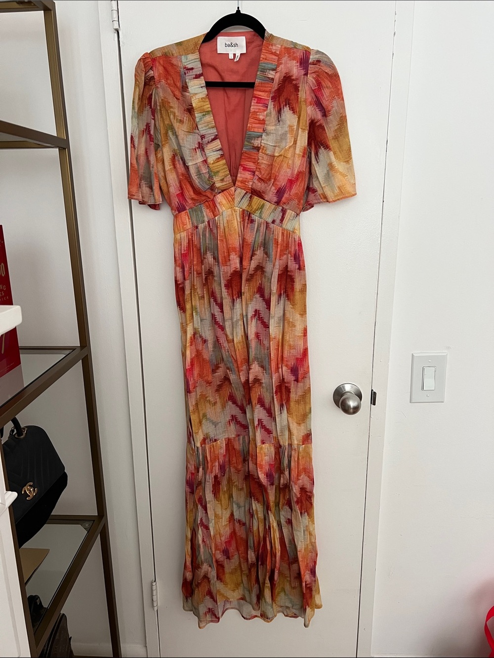 ba&sh Multicolor Chevron Maxi Dress in Orange, Pink and Gold Tones